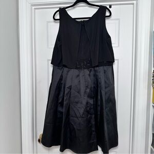 SLNY Women's Sleeveless Midi Black Cocktail Dress Beaded Waist Pockets 16W